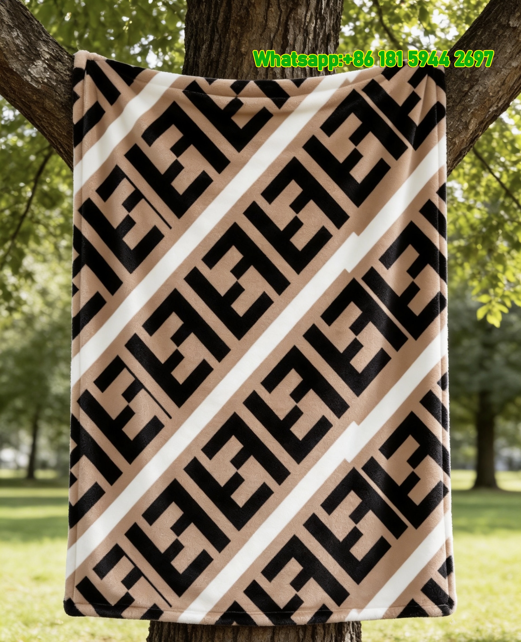 Fendi Diagonal FF Logo Flannel Sofa Throw Blanket IMG_9475